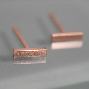 Bar Earrings 14k SOLID Rose Gold 1/4" Bar Line Staple Stud Earrings Mirror Polish Or Brushed Finish Eco-Friendly Recycled Gold