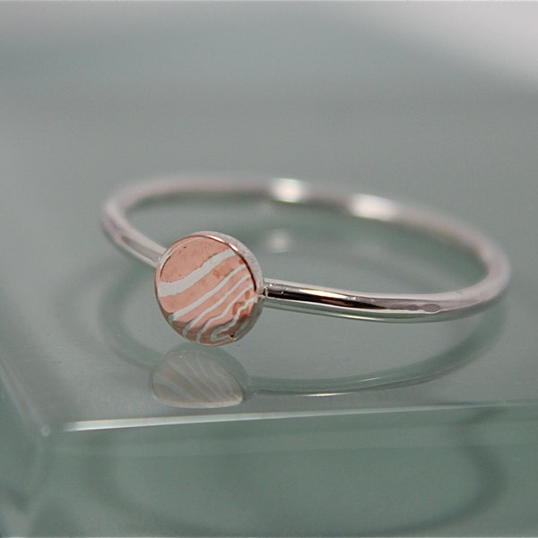 Mokume Gane Dot Ring Recycled Sterling Silver Faux Bois Tiger Stripe Circle Disc Initial Monogram Signet Stack Ring Tinysparklestudio