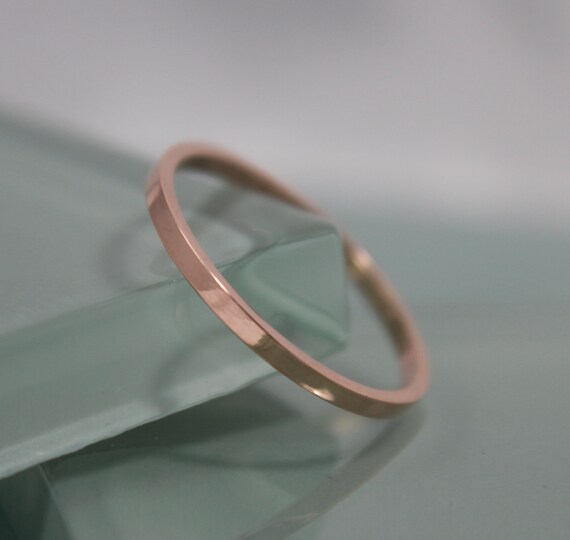 Rose Gold Wedding Band 14k Solid Classic Flat Rectangle