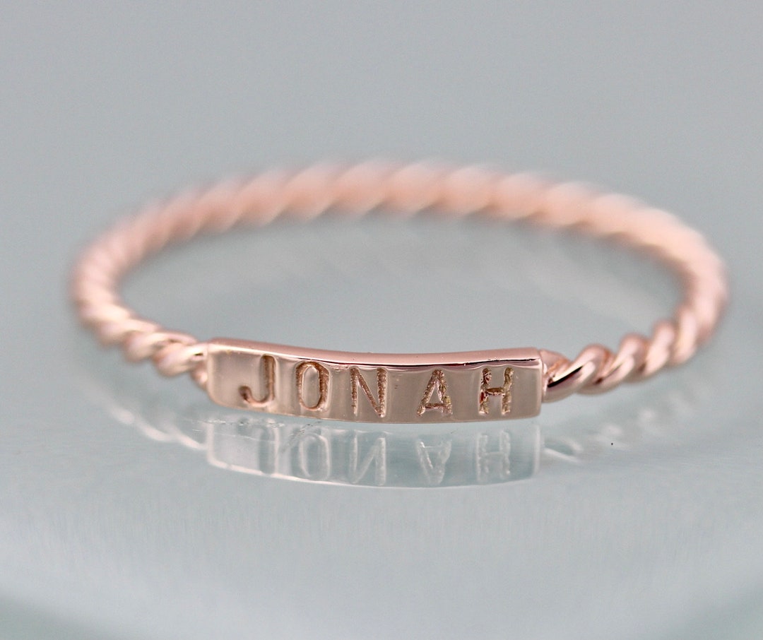 Name Ring Rose Gold ID Twist Baby Personalized Word Inspirational 14k ...