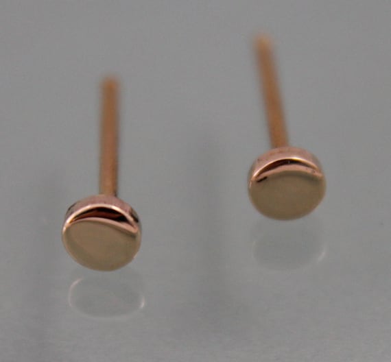 Tiny Earrings 3mm 14k SOLID Rose or Yellow Gold Studs Circle Shiny Finish Recycled Eco Friendly Gold