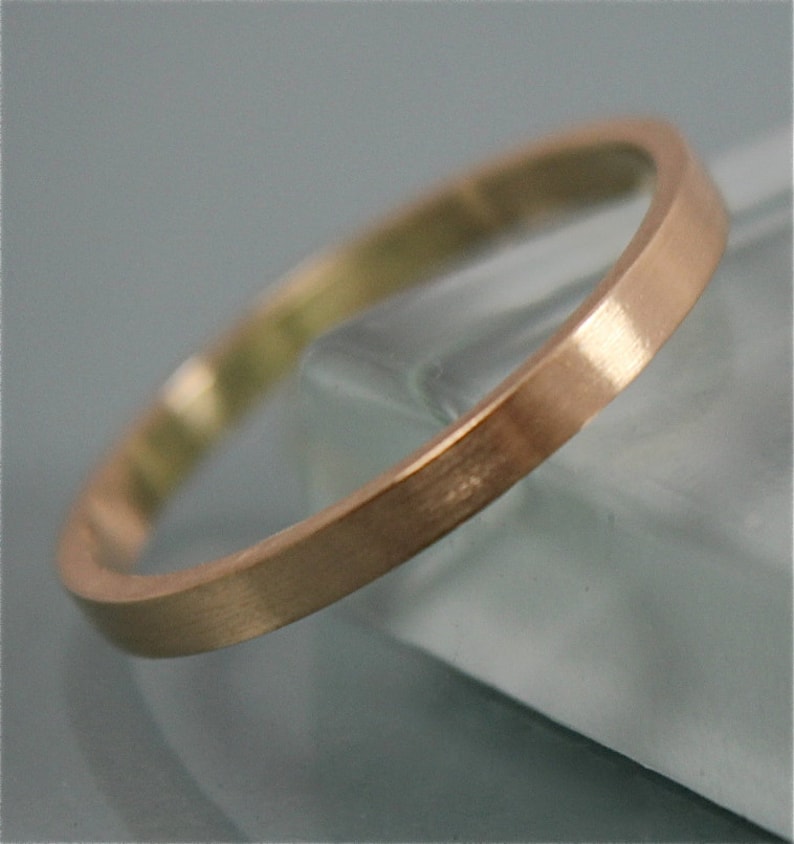 18k Gold Wedding Ring Brushed Rectangle Yellow Gold 2mm | Etsy