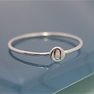 Letter Ring Personalized Ring Silver Tiny Dot Ring Thin 1mm Recycled Sterling Silver Hand Cut Circle Disc Initial Monogram Stack Ring Gift