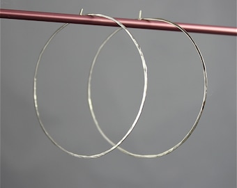 Large 2" Sterling Silver Hammered Texture Faceted Hoop Earrings Silver Hoops by Tinysparklestudio