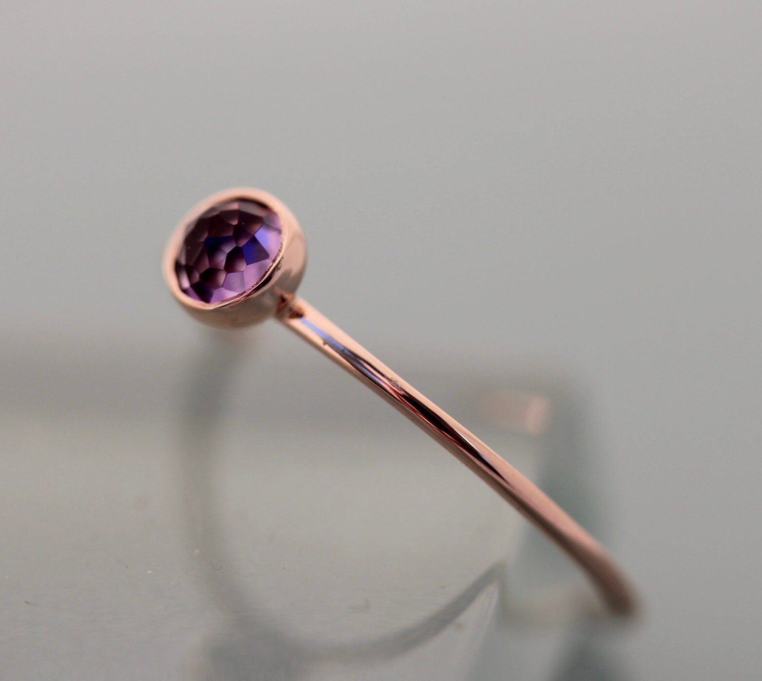 Amethyst Ring 14k Rose SOLID Gold February Birthstone 1mm Band Thin ...