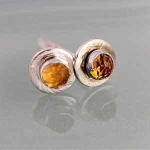 Citrine Earrings Sterling Silver Studs November Birthstone Gemstone Jewelry Eco Friendly Recycled Silver