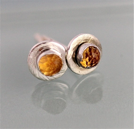 Citrine Earrings Sterling Silver Studs November Birthstone Gemstone Jewelry  Eco Friendly Recycled Silver