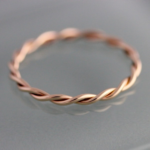 Relaxed Twist Ring 14k SOLID Gold Rope Infinity Loose Twisted Skinny Wedding Band 1.5mm Thin Stack Ring Spacer Finish EcoFriendly Recycled