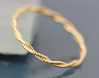 Twist Ring 18k SOLID Gold Rope Infinity Loose Twisted Skinny Wedding Band 1.5mm Thin Stack Ring Spacer Finish EcoFriendly Recycled