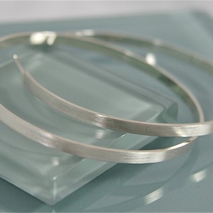 2&quot; Sterling Silver Hoops Bombastic Hoop Earrings Brushed Finish Eco Friendly Recycled Silver