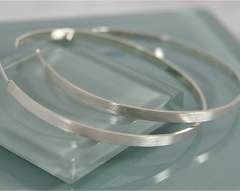 3”  Sterling Silver Hoops Bombastic Hoop Earrings Brushed Finish Eco Friendly Recycled Silver