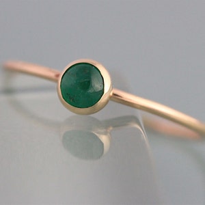 14k Emerald Ring May BIrthstone Solid Yellow Gold Thin Stacking Band Spacer Ring image 2