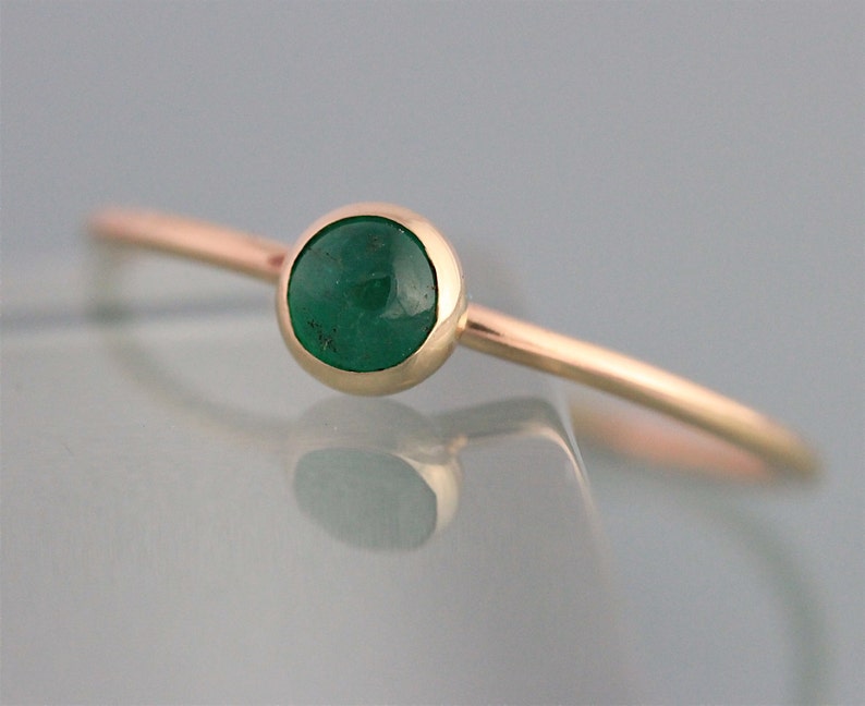 14k Emerald Ring May BIrthstone Solid Yellow Gold Thin Stacking Band Spacer Ring image 2