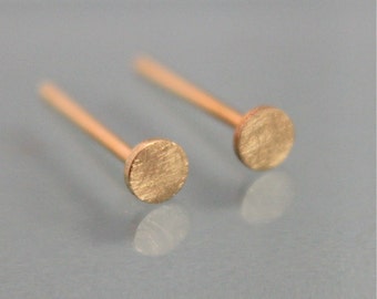 18k Gold Earrings 3mm Tiny Circle 18k SOLID Yellow Gold Earrings Studs Brushed Finish Dot Disc Recycled Eco Friendly Gold