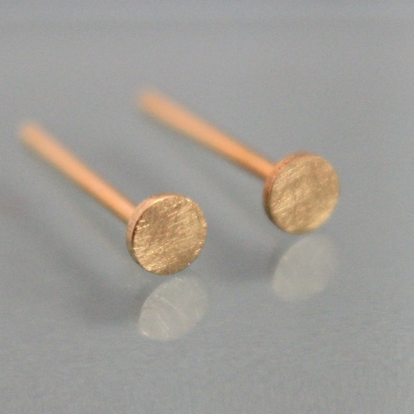 18k Circle Earrings Dot Disk 3mm 18k SOLID Yellow Gold Studs Brushed Finish Recycled Eco Friendly Gold