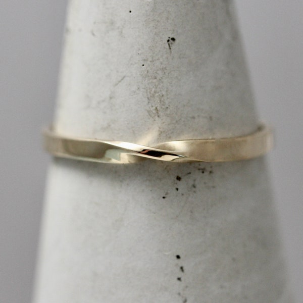 Gold Möbius Ring Solid Gold  Single Twist Ring Flat 2mm x 1mm 14k Yellow Rose or White Gold and 18k Option Recycled Sustainable Jewelry Band