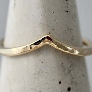 Gold V Ring 14k Gold 1.6mm Wishbone Wedding Ring 14k Yellow Rose or White Gold 18k Gold Option Hammered Finish Contour Ring Nesting Ring