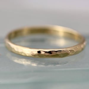 18k Hammered Dome Ring 2mm Solid Gold Wedding Ring 2mm x 1mm Half Round D Profile Shiny Hammered Finish 18k Yellow or Rose Gold