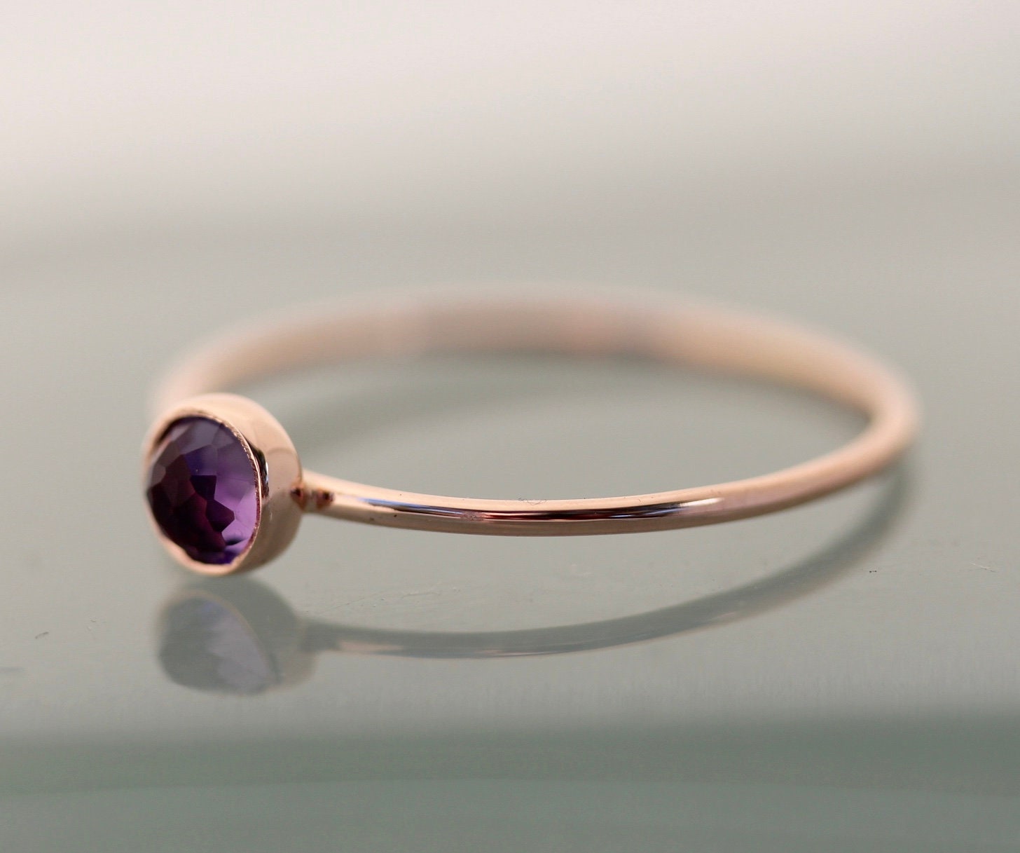 Amethyst Ring 14k Rose SOLID Gold February Birthstone 1mm Band Thin ...