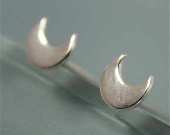 Silver Moon Stud Earrings Tiny Crescent Moons  Recycled Sterling Silver Studs Simple Shiny Eco Friendly Jewelry