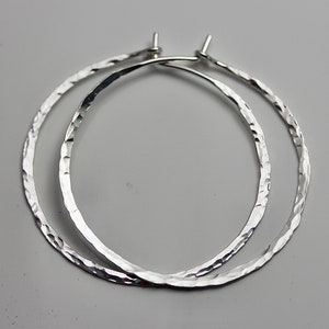 Hoops Sterling Silver 1 1/2” Simple Hammered Hoop Earrings by Tinysparklestudio