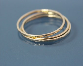 Thin Gold Ring Stack 3 14k Gold Rings Thin Hammered Stacking Band SOLID Gold Set of 3 Minimalist Shiny Finish Eco Friendly Recycled Gold