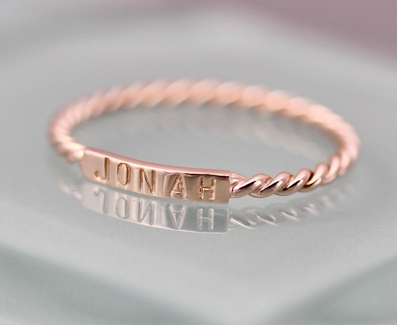 Name Ring Rose Gold ID Twist Baby Personalized Word Inspirational 14k ...