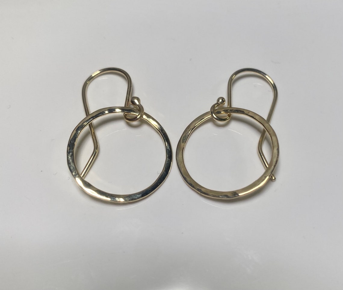 Solid Gold Hoops 14k Yellow Gold Sparkle Loop Dangle Drop Etsy