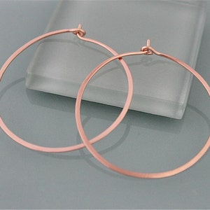 Rose Gold Hoops Large 1 1/2&quot; Rose Gold Filled Flat Hammered Satin Hoop Earrings Simple Brushed Rose Gold Hoops by Tinysparklestudio