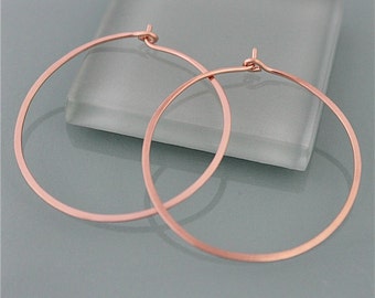 Rose Gold Hoops Large 1 1/2" Rose Gold Filled Flat Hammered Satin Hoop Earrings Simple Brushed Rose Gold Hoops by Tinysparklestudio