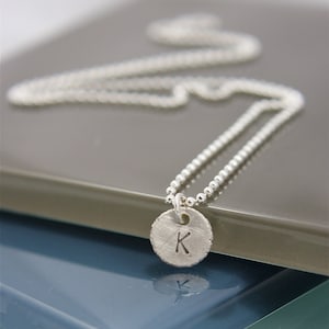 Monogram Brushed Recycled Silver Coin Letter Initial Charm Necklace Sterling Silver Ball Chain