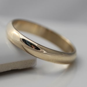 Gold Wedding Band 3.5mm Wide By 1.5mm Tall Half Round Dome Ring 14k Solid Yellow Gold Rose Gold or White Gold Shiny Or Brushed Finish