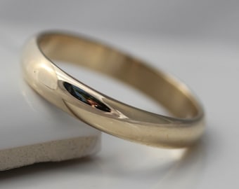 Gold Wedding Band 3.5mm Wide By 1.5mm Tall Half Round Dome Ring 14k Solid Yellow Gold Rose Gold or White Gold Shiny Or Brushed Finish