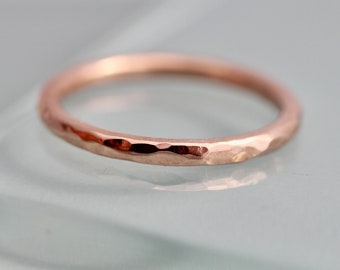 Rose Gold Hammered Ring 14k Solid Gold Band 1.5mm Texture Men's or Women's Recycled Gold Eco-Friendly Stacking