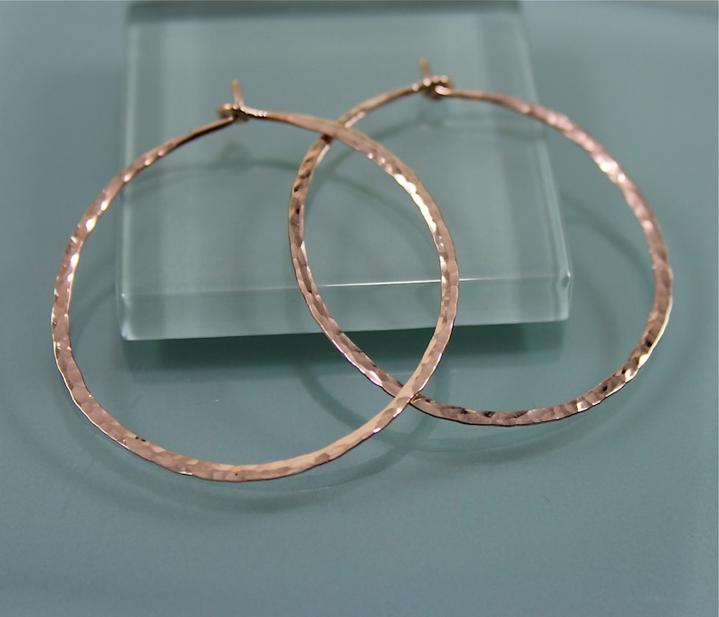 Large 2 14k Gold Filled Hammered Texture Hoop Earrings image 3