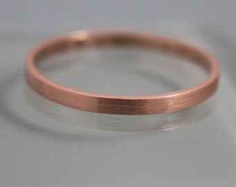 Rose Gold Wedding Band Ring 2mm x 1mm Brushed 14k Solid Classic Rectangle Square Sides Shiny or Hammered Finish by Tinysparklestudio