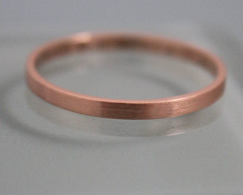 Rose Gold Wedding Band 2mm Brushed 14k Solid Classic Rectangle Square Sides Flat Stacking Ring Satin Finish