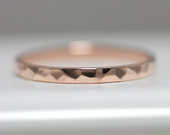 Rose Gold Wedding Band Hammered Ring 2.5mm x 1mm 14k Solid Classic Rectangle Square Sides size 7.5