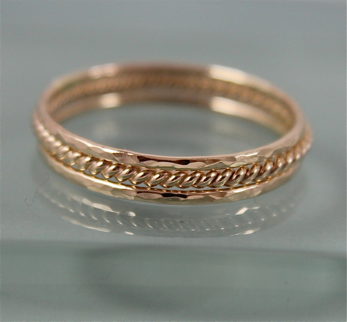 Gold Twist Ring Stack 14k SOLID Yellow Gold 1 Skinny Rope Etsy
