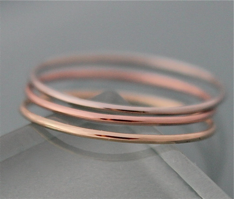 Tri Gold Stack Rings Gold Stack Rings Choose 3 14k SOLID Gold Super Skinny Stacking Thread ...