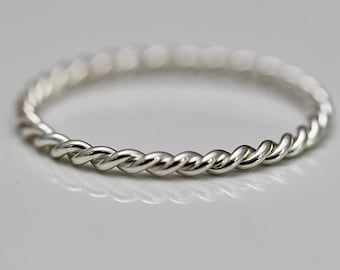 Twist Ring Silver Twisted Ring Skinny Rope Ring Thin Sterling Silver Spacer Band Stacking Ring Shiny Finish Eco Friendly Recycled Silver