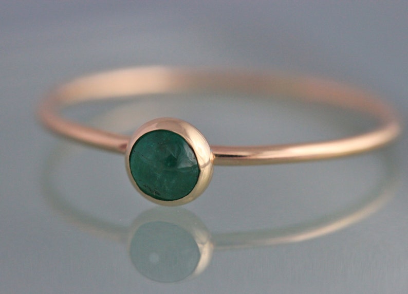 14k Emerald Ring May BIrthstone Solid Yellow Gold Thin Stacking Band Spacer Ring image 3