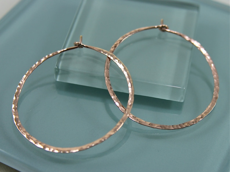 Large 2 14k Gold Filled Hammered Texture Hoop Earrings image 2