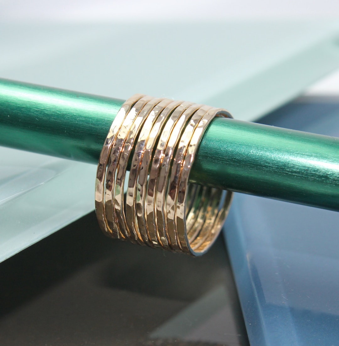 Thin Gold Rings Set of 9 Solid 14k Gold Thin Hammered Stacking Band ...