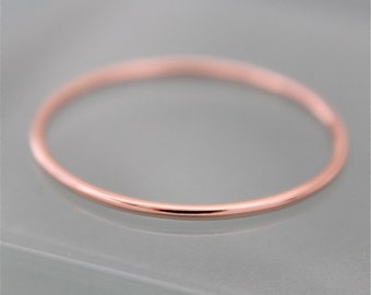 Rose Gold Ring 14k SOLID Gold Skinny Wedding Ring 1mm Thin Round Simple Stacking Band Spacer Eco-friendly Recycled Gold by Tinysparklestudio