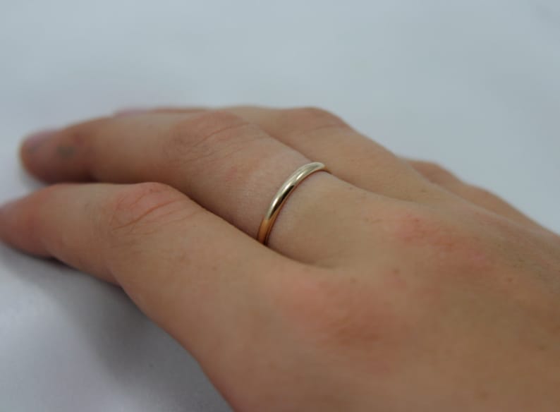 14k Wedding Band Half Round Solid Gold 2mm x 1mm Stacking Ring Eco Friendly Recycled Gold Shiny Finish