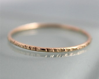 Gold Bark Ring Twig Ring 14k SOLID Yellow Gold Thin 1mm Skinny Stack Band Wedding Hammered Spacer Rustic Bark Rose Gold White Gold 18k