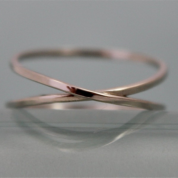 Criss Cross X Double Infinity 14k SOLID Palladium White Gold Recycled 1mm Square Band Ring Smooth Shiny Finish Rose Gold Yellow Gold