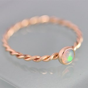 Opal Ring Gold Twist 14k SOLID Gold Opal Twisted  Rope Infinity Band Thin Stacking Ring Spacer Recycled Gold Yellow Gold