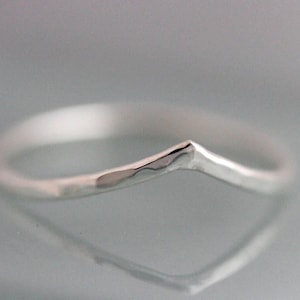 V Ring Sterling Silver Chevron Wave  1.3mm Hammered Band Wedding Ring Wishbone Ring Recycled Gold 14k Rose Yellow or White Gold Option